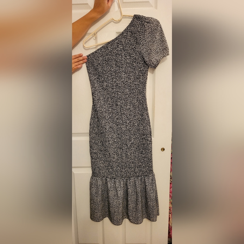 One Shoulder Black and White Dress, Mermaid And Ruched